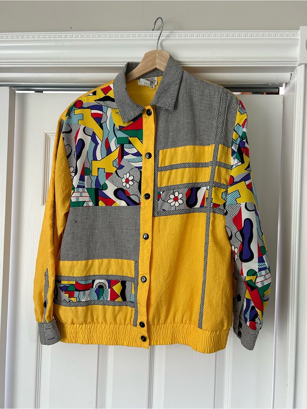 Women’s Vintage Yellow Patchwork Jacket with Geo Print, Brownstone Studio